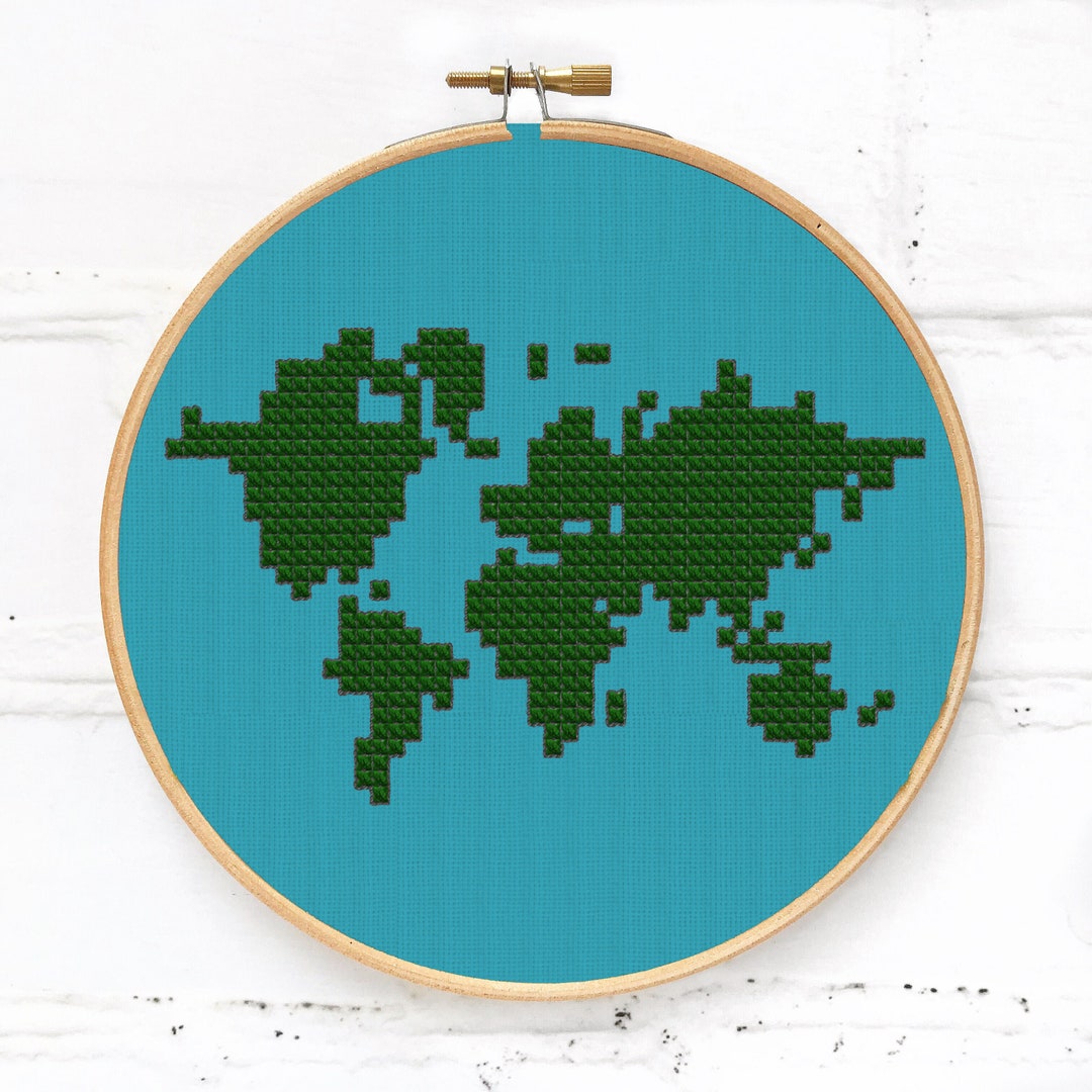World Map Counted Cross Stitch Pattern PDF, the Earth Modern Cross ...