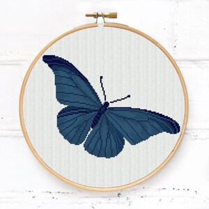 Dark blue butterfly cross stitch pattern PDF