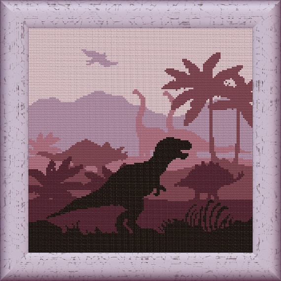 Сounted cross stitch pattern jurassic world dinosaur decor easy xstitch chart - instant download PDF
