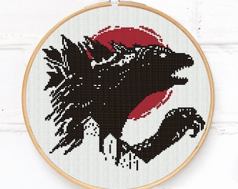 Dragon and red sun cross stitch pattern PDF