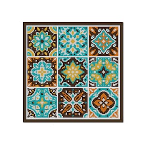 Geometric tiles cross stitch pattern PDF Talavera style