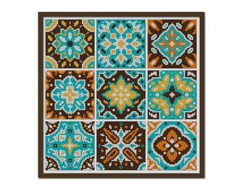 Geometric tiles cross stitch pattern PDF Talavera style