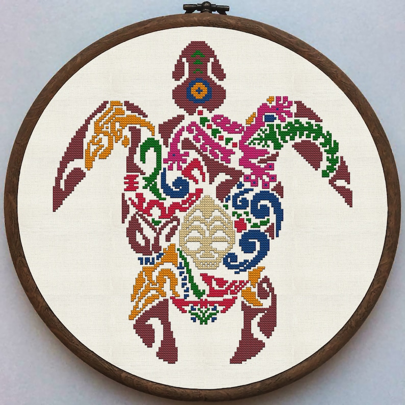 Turtle Cross Stitch Pattern PDF Black Embroidery Folk - Etsy
