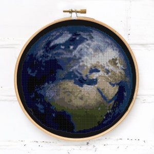 Le motif de point de croix de la Terre PDF, la broderie du globe de la planète, le décor de la carte du monde