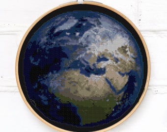 Die Erde Kreuzstichvorlage PDF, der Planet Globus Stickbild, Weltkarte Dekor