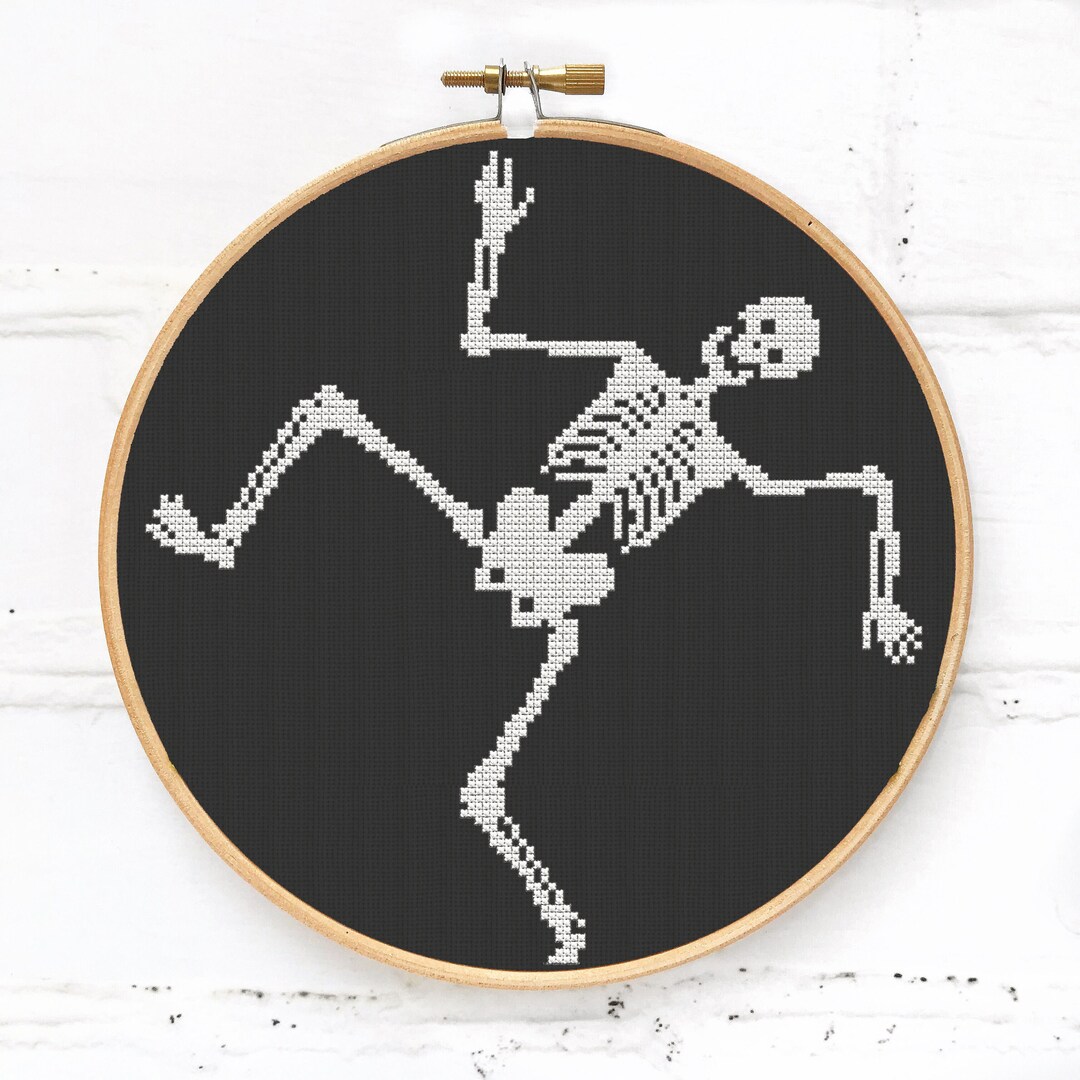 Human Skeleton Cross Stitch Pattern PDF, Bones Embroidery Picture for