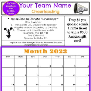 Cheerleading Digital Pick a Date to Donate Calendar Fundraiser