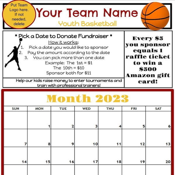 Digital Basketball Calendar Etsy