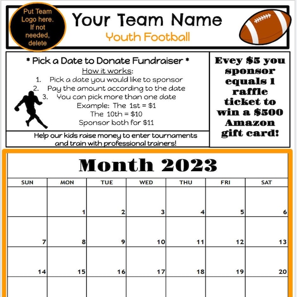 Football Calendar Fundraiser Template Etsy Football Calendar Fundraiser Template Etsy