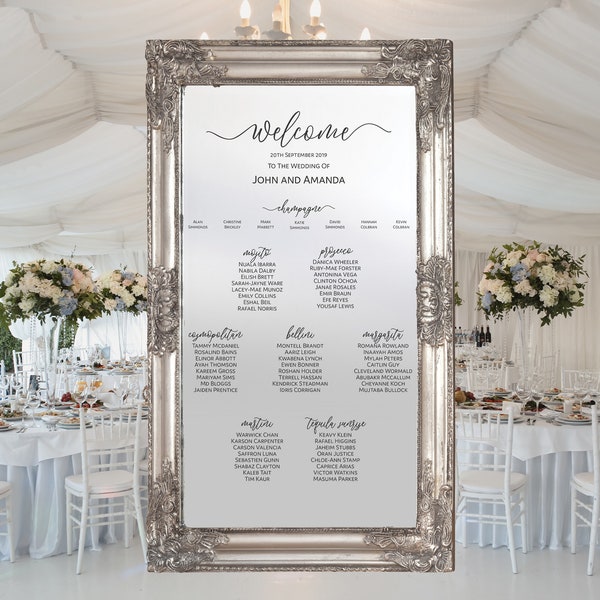 Spiegel Tischplan / Hochzeit Tischplan / Spiegel Sitzplan / Hochzeit Schilder / Hochzeit Vinyl Aufkleber / Tischplan Aufkleber / Hochzeit Sitzplan