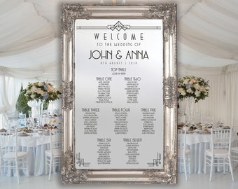 Art Deco Wedding Table Plan Vinyl Decal, Mirror Seating Chart