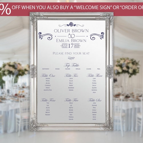 Wedding Seating Plan Vinyl Decal Personalized Table Plan for Etsy