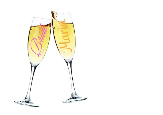 Custom Personalised Flute Glass Disney Font Prosecco Champagne Wine Bride Groom