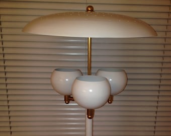 FLOOR LAMP 3 BALL Globe Light w Large Mushroom Dome Shade - Mid-Century Arteluce Eames Stilnovo Deco Atomic 50s 60s