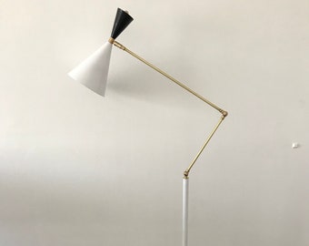 FLOOR LAMP Adjustable HOURGLASS White & Black - Arteluce, Mid Century, Stilnovo, Eames, Deco, Atomic, Elegant