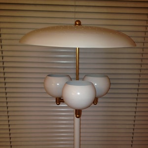 FLOOR LAMP 3 BALL Globe Light w Large Mushroom Dome Shade - Mid-Century Arteluce Eames Stilnovo Deco Atomic 50s 60s