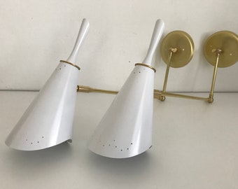 PAIR Guariche Stilnovo Arteluce White Cone SCONCES - LIGHTS Mid Century Eames Atomic Deco 50s