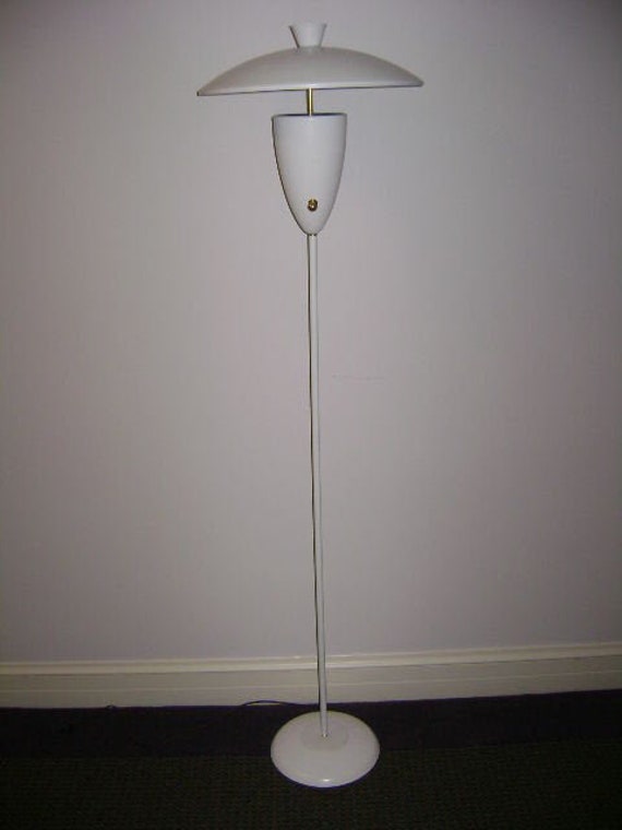 Rare Floor Lamp White W Round Adjustable Shade Mid Century Arteluce Eames Stilnovo Deco 50s 60s Atomic