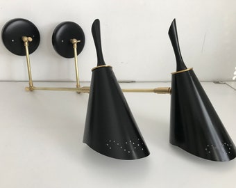 Pair LIGHT SCONCES Hanging or Ceiling Lamps BLACK Arteluce Mid-Century Stilnovo Eames Guariche Deco Modern Atomic