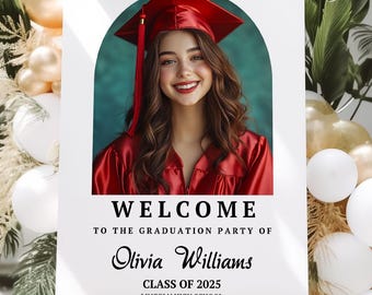 Photo Graduation Welcome Sign Canva Template, Graduation Editable, Graduate Decor, Senior College Graduation party welcome sign, Custom