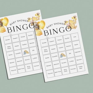 Juego de bingo Winnie the Pooh Baby Shower - Plantilla Canva de 5x7 pulgadas
