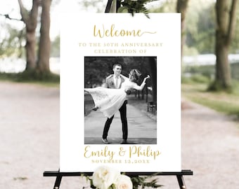 Photo Anniversary Welcome sign, 50th Anniversary Welcome Sign, 50th Anniversary Decoration, Golden Anniversary Sign, We Edit You Print