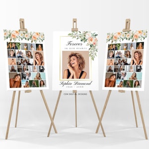 Watercolor Celebration of Life Poster TEMPLATE Bundle, Funeral Photo Collage Set, In Loving Memory
