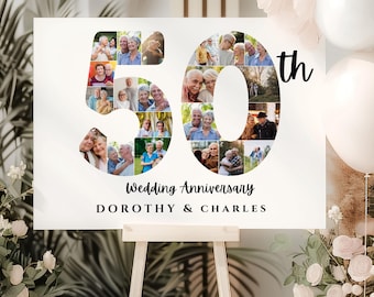 50th Wedding Anniversary Photo Collage Canva Template, Personalized 50th Anniversary Gift for Parents, Number Picture Poster, Printable