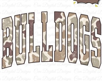 Bulldogs Camo PNG Bundle, Distressed & Clean Versions, Vintage Team Mascot Graphic, 300 DPI Digital Download for TShirts DTF