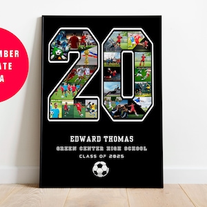 Editable Number Photo Collage Canva Template, Personalized Soccer Jersey Picture Poster, Senior 2025 Football, Soccer Season, Football Coach