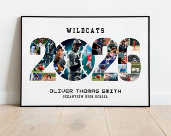 Personalized Baseball 2026 Sports Photo Collage Poster, Senior Athlete Graduation Canva Template