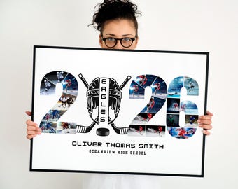 Class of 2026 Ice Hockey Photo Collage Template, Senior Hockey Gift, Editable Canva Design