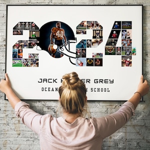 Modello di collage fotografico di calcio 2024 Canva, poster personalizzato per la stagione calcistica, regali per la serata degli anziani per giocatori, allenatori, collage di numeri regalo stampabili
