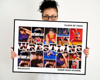 Wrestling Photo Collage Template, Class of 2026 Graduation Poster, High School Senior Gift, Editable Canva Photo Display