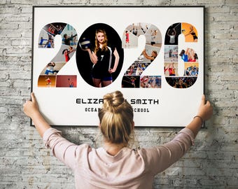 Personalized 2026 Volleyball Photo Collage Template, Minimalist Sports Poster Template, 2026 Collage, Senior Night Gift, Class of 2026