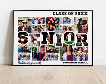 Senior Photo Collage Template, Class of 2026 Graduation Poster, High School Senior Gift, Editable Canva Template, Graduation Keepsake