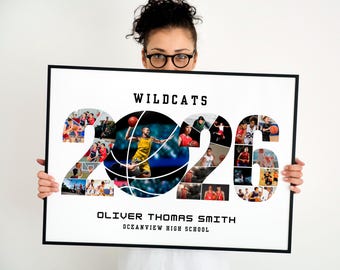 Personalized 2026 Basketball Photo Collage Canva Template, Minimalist Sports Poster Template, 2026 Collage, Senior Night Gift, Class of 2026