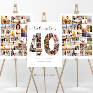 AVA - 40th Birthday Photo Collage Set Template, Any Number Photo Collage, Personalized Birthday Decoration, Custom 40th Anniversary
