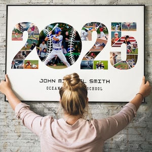 Personalized Baseball Photo Collage, Class of 2025 Senior Gift, Baseball Graduation Poster, Canva Template