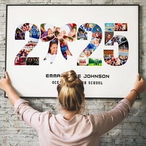 印刷可能なチアリーダー 2025 写真コラージュ テンプレート、チアリーダー ギフト、シニア チア ボウ コラージュ、シニア チア コラージュ、チア シニア ナイト ギフト