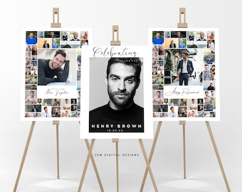 Funeral Photo Collage Sign Set Templates, Funeral Welcome Sign Template, Celebration of Life, In Loving Memory, Printable Sign