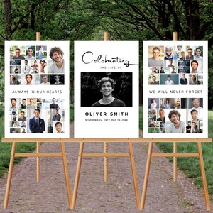 Funeral Photo Collage Set - 24x36 TEMPLATE, Minimalist Funeral Display