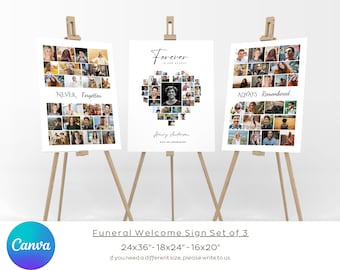 SET Trauer-Herz-Collage-Vorlage, Trauer-Willkommensschild-Poster, Feier des Lebens, Fotocollage, minimales Bildposter