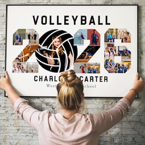 May include: A framed volleyball team photo collage. The word "VOLLEYBALL" is at the top. The year "2023" is created with team photos. The volleyball is in the center. The school name "CHARLOTTE CARTER SCHOOL" is at the bottom.