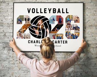 Custom 2026 Volleyball Photo Collage, Any Sports Poster Template, Number Photo Collage, Senior Night Gift, Class of 2026, Customizable Gift