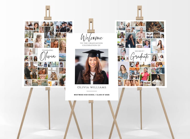 Graduation Welcome Sign Set Canva Template, Senior Photo Collage Poster ...