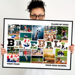 2026 Photo Collage Template, Custom 2026 Baseball Senior Nights , Gift Coach or Player, Graduation Picture Poster, 36x24, 24x18, 20x16,CANVA