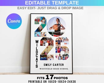 Editable 2026 Basketball Girl Photo Collage With Mascot Canva Template, Personalized Basketball Gift, Senior Night Poster