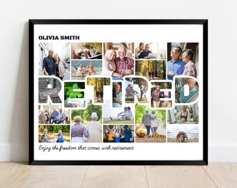 Retirement Photo Collage Template, Retired Poster Canva Template, Personalized Gift for Retiree, Digital Download, Keepsake Gift