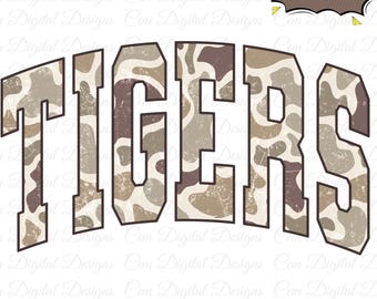 TIGERS Camo PNG Bundle, Distressed & Clean Versions, Vintage Team Mascot Graphic, 300dpi Digital Download for TShirts DTF